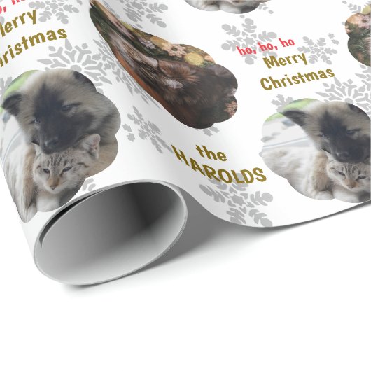 Aangepaste 2 Pet Foto Feestelijke Kerstmis Sneeuwv Cadeaupapier (Rol Hoek)