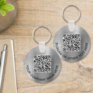 Aangepaste 2 QR-codes promotioneel zilver Sleutelhanger