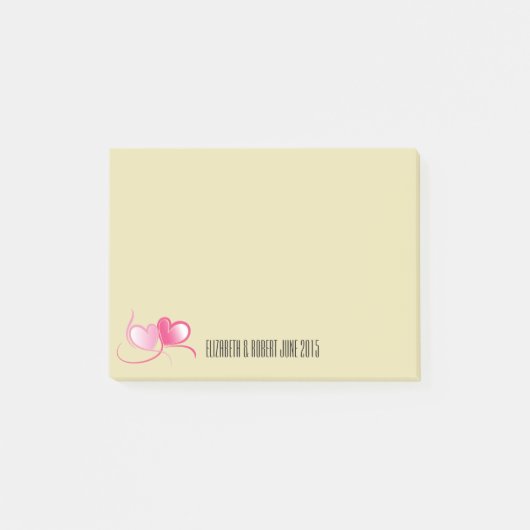 Aangepaste 2 roze harten met linten post-it® notes (Voorkant)