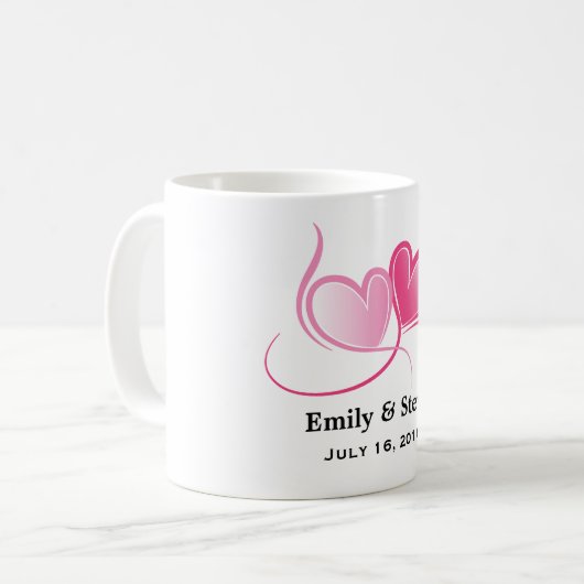 Aangepaste 2 trouwdatum harten koffiemok (Voorkant links)