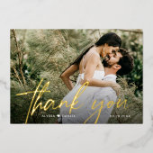 Aangepaste 2 Trouwfoto's Bedankt Script Gold Folie Uitnodiging (Voorkant)