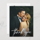 Aangepaste 2 Trouwfoto's Eenvoudig Modern script Bedankkaart (Voorkant / Achterkant)