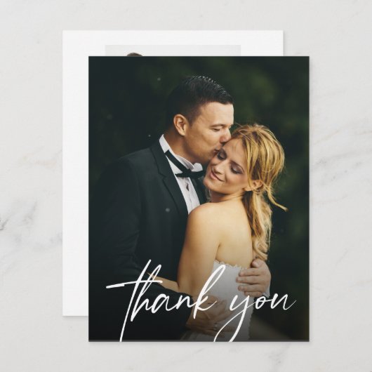 Aangepaste 2 Trouwfoto's Eenvoudig Modern script Bedankkaart (Voorkant / Achterkant)