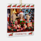 Aangepaste 2-zijdige kinderen Foto Rode Vrachtwage Keramisch Ornament (Rechts)