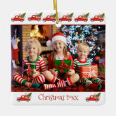 Aangepaste 2-zijdige kinderen Foto Rode Vrachtwage Keramisch Ornament (Voorkant)