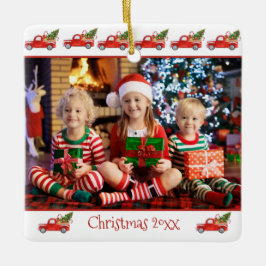 Aangepaste 2-zijdige kinderen Foto Rode Vrachtwage Keramisch Ornament