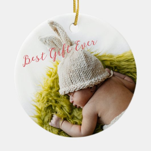 Aangepaste 2-zijdige Rustic Baby's eerste kerstfot Keramisch Ornament (Voorkant)