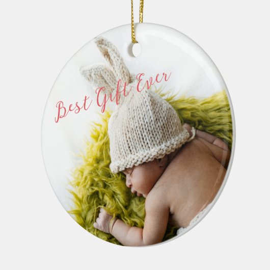 Aangepaste 2-zijdige Rustic Baby's eerste kerstfot Keramisch Ornament (Links)