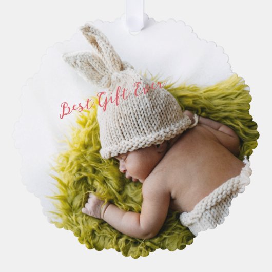 Aangepaste 2-zijdige Rustic Baby's eerste kerstfot Ornament Kaart (Voorkant)