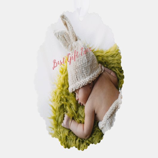 Aangepaste 2-zijdige Rustic Baby's eerste kerstfot Ornament Kaart (Rechts)