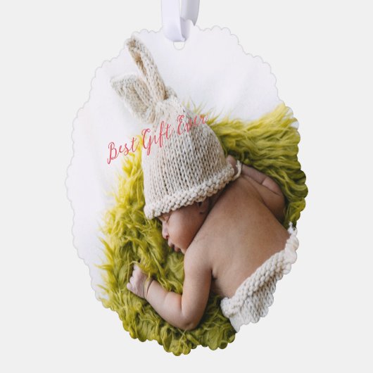 Aangepaste 2-zijdige Rustic Baby's eerste kerstfot Ornament Kaart (Links)