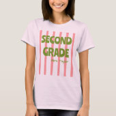 Aangepaste 2e klas schoolstrepen docentennaam roze t-shirt (Voorkant)