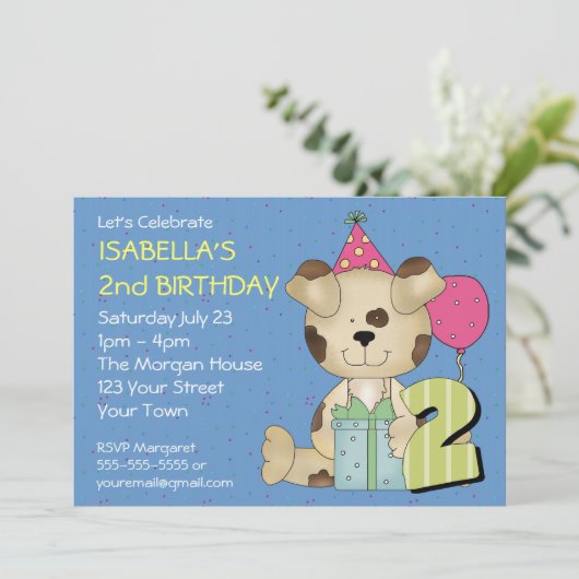Aangepaste 2e verjaardag Puppy Dog Kaart (Staand voorkant)
