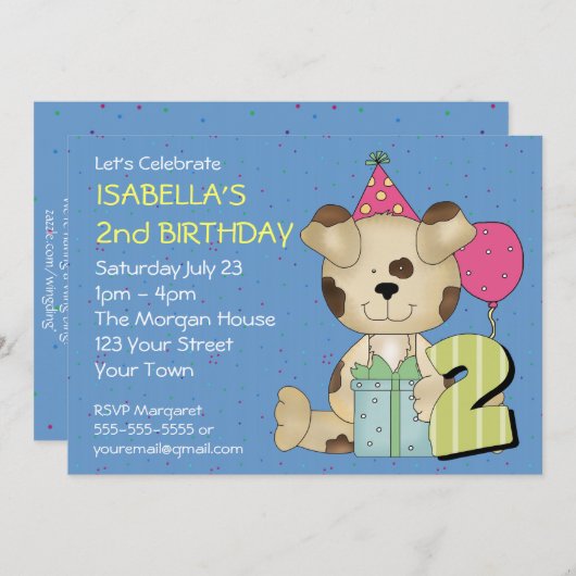 Aangepaste 2e verjaardag Puppy Dog Kaart (Voorkant / Achterkant)