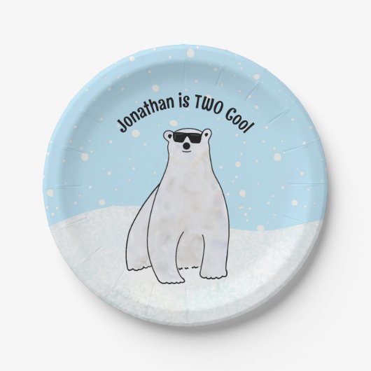 Aangepaste 2e Verjaardag TWEE Cool Schattige Polar Papieren Bordje (Voorkant)