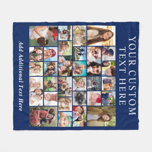 Aangepaste 30 foto collage blauw fleece deken (Voorkant (Horizontaal))