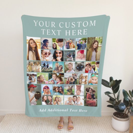Aangepaste 30 Foto Collage Sage Groen Fleece Deken