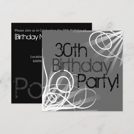 Aangepaste 30e Charcoal Swirl-uitnodigingen voor/a Kaart (Voorkant / Achterkant)