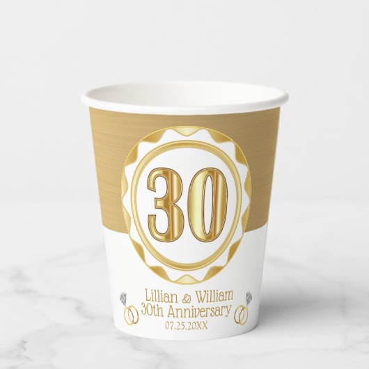 Aangepaste 30e Gouden Jubileum of Verjaardag, enz. Papieren Bekers (Achterkant)