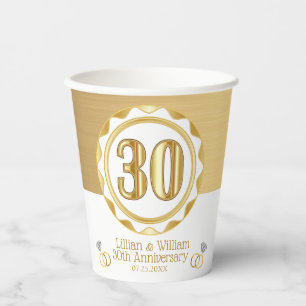 Aangepaste 30e Gouden Jubileum of Verjaardag, enz. Papieren Bekers
