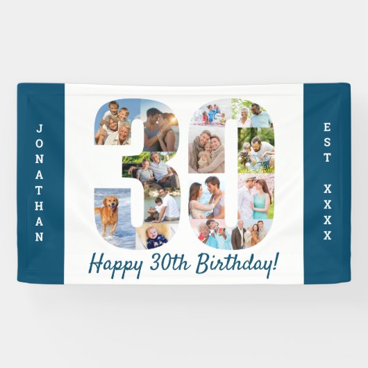 Aangepaste 30e verjaardag Foto-collage op feestdag Spandoek (Horizontaal)