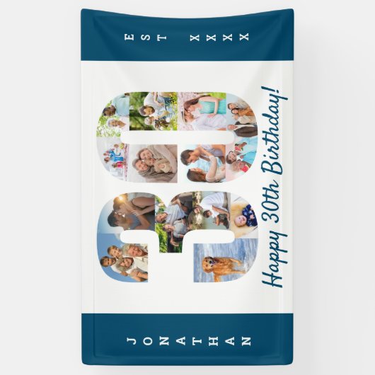 Aangepaste 30e verjaardag Foto-collage op feestdag Spandoek (Verticaal)