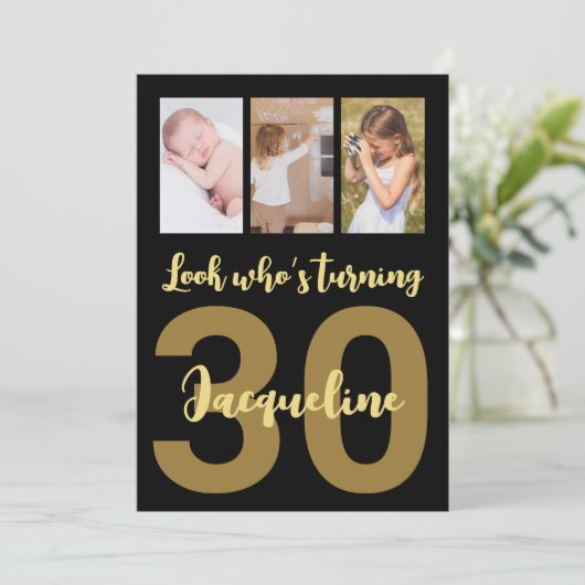 Aangepaste 30e verjaardag Gouden moderne fotocolla Kaart (Staand voorkant)