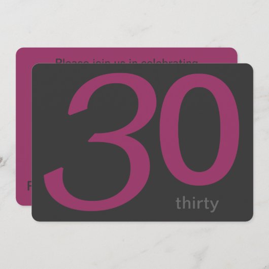 Aangepaste 30e verjaardag op houtskool en plum kaart (Voorkant / Achterkant)