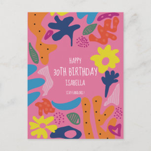 aangepaste 30e verjaardag roze moderne kleurrijke  briefkaart