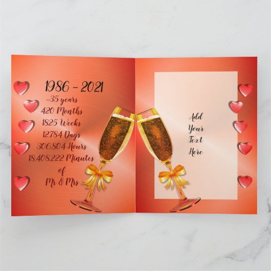 Aangepaste 35e bruiloft Jubileum kaart voor vrouw (Binnen)