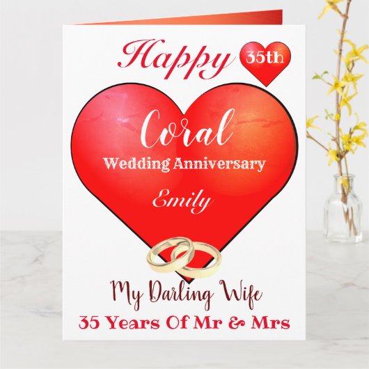 Aangepaste 35e bruiloft Jubileum kaart voor vrouw (Gele Bloem)