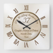 Aangepaste 37 jaar Jubileum klok, calabaster Vierkante Klok (Voorkant)