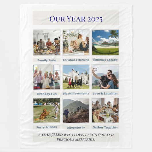 Aangepaste 3×3 foto collage deken | Ons jaar 2025 (Voorkant)