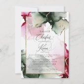 Aangepaste 3 Crimson en Sage Green Waterverf Invit Kaart (Voorkant)