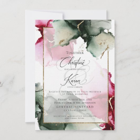 Aangepaste 3 Crimson en Sage Green Waterverf Invit Kaart (Voorkant)