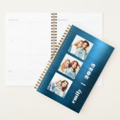 Aangepaste 3-foto Blauwgroen Blue Brushed Metal 20 Planner (Display)
