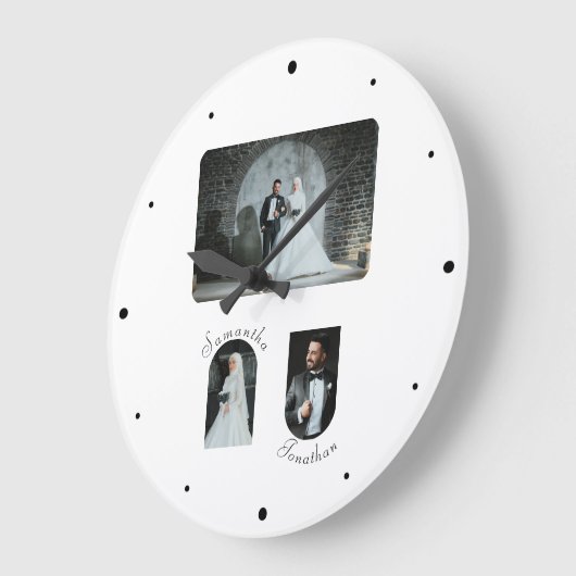 Aangepaste 3 foto bruiloft paar wandklok (Hoek)