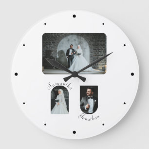 Aangepaste 3 foto bruiloft paar wandklok