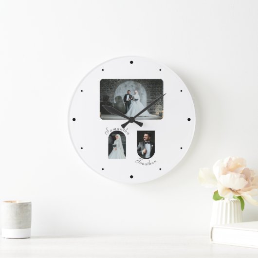 Aangepaste 3 foto bruiloft paar wandklok (Huis)