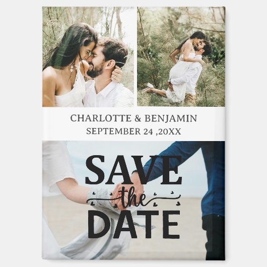 Aangepaste 3 foto bruiloft Sla de datum op Magneet (Voorkant)