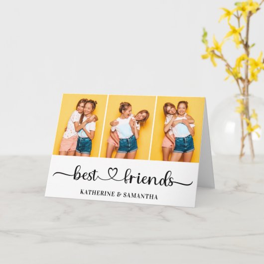Aangepaste 3 foto Collage Beste Vrienden voor alti Kaart (Gele Bloem)