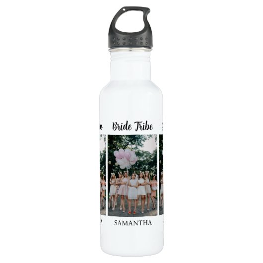 Aangepaste 3 foto collage Bruid Stam Bruidsmeisje Waterfles (Voorkant)