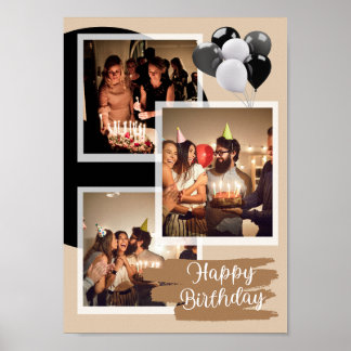 Aangepaste 3 Foto Gelukkige Verjaardag Collage Poster