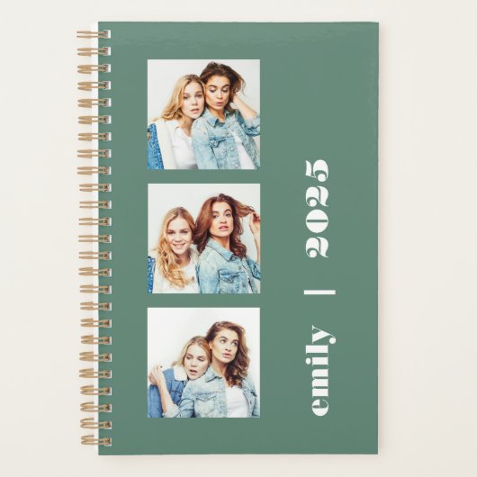 Aangepaste 3-foto gepersonaliseerde Eucalyptus Gre Planner (Voorkant)
