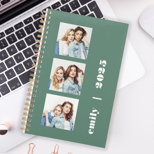 Aangepaste 3-foto gepersonaliseerde Eucalyptusgroe Planner
