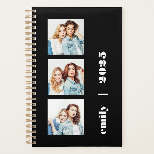 Aangepaste 3-foto Gepersonaliseerde Zwart Wit 2025 Planner (Voorkant)