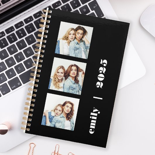 Aangepaste 3-foto Gepersonaliseerde Zwart Wit 2025 Planner