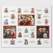 Aangepaste 3 foto kerstkarakters inpakpapier (Vlak)