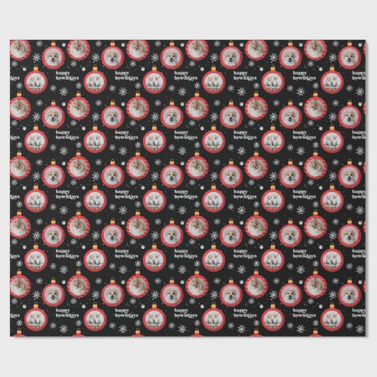 Aangepaste 3 foto Pet Dog Happy Howlidays Cadeaupapier (Vlak)