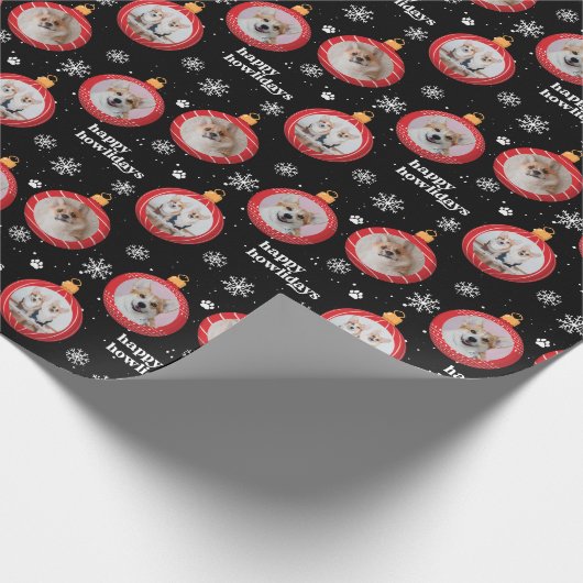 Aangepaste 3 foto Pet Dog Happy Howlidays Cadeaupapier (Hoek)